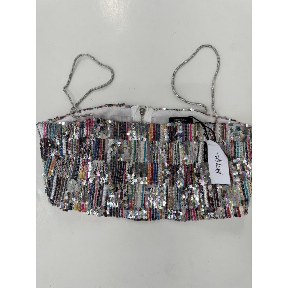 Nasty Gal Silver Sequin Checker Board Strappy Cami Top Size 6